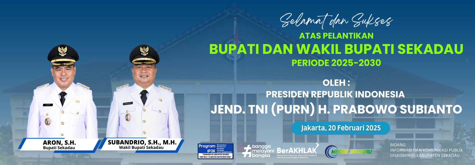 Selamat dan sukses atas pelantikan Bupati dan Wakil Bupati Sekadau